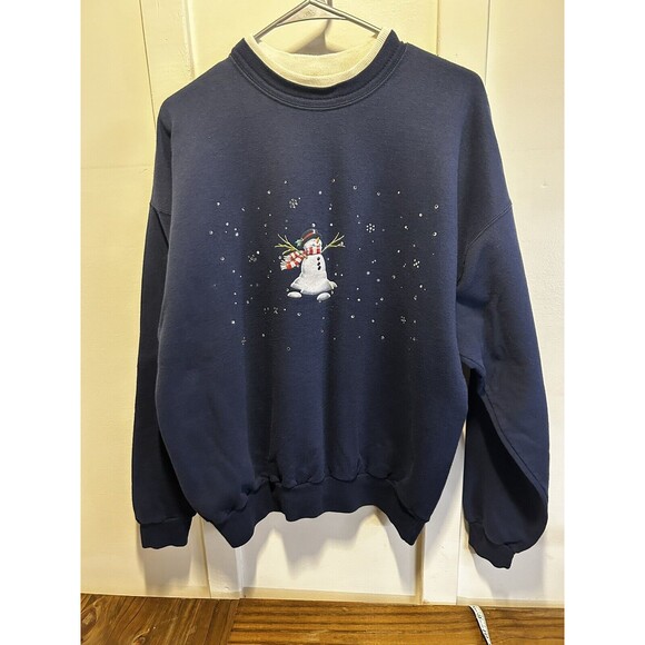 Vintage Morning Sun Cottage Grandma Core Christmas Sweatshirt Sz Large Snowman - Picture 1 of 7